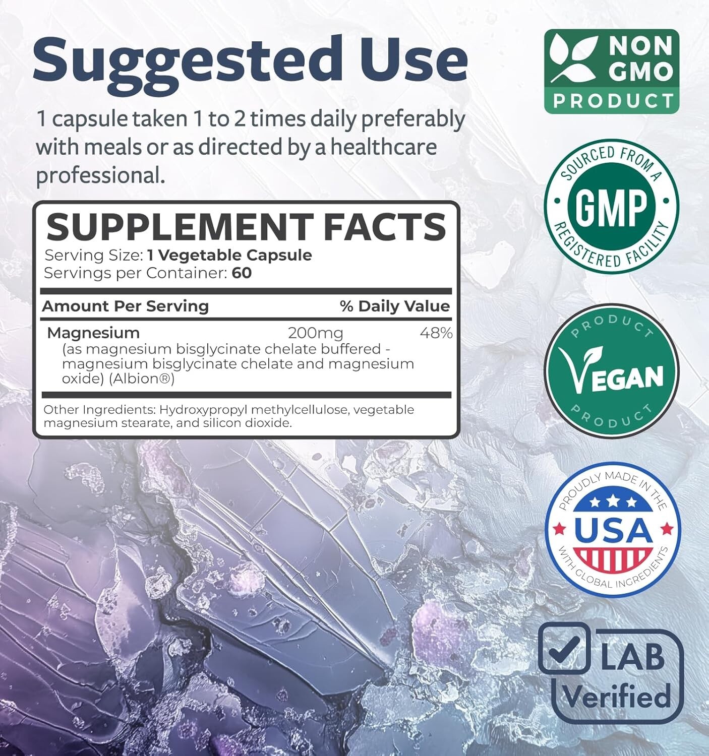 High Absorption Magnesium Bisglycinate Caps Clinically Validated Buffered, 60 ct