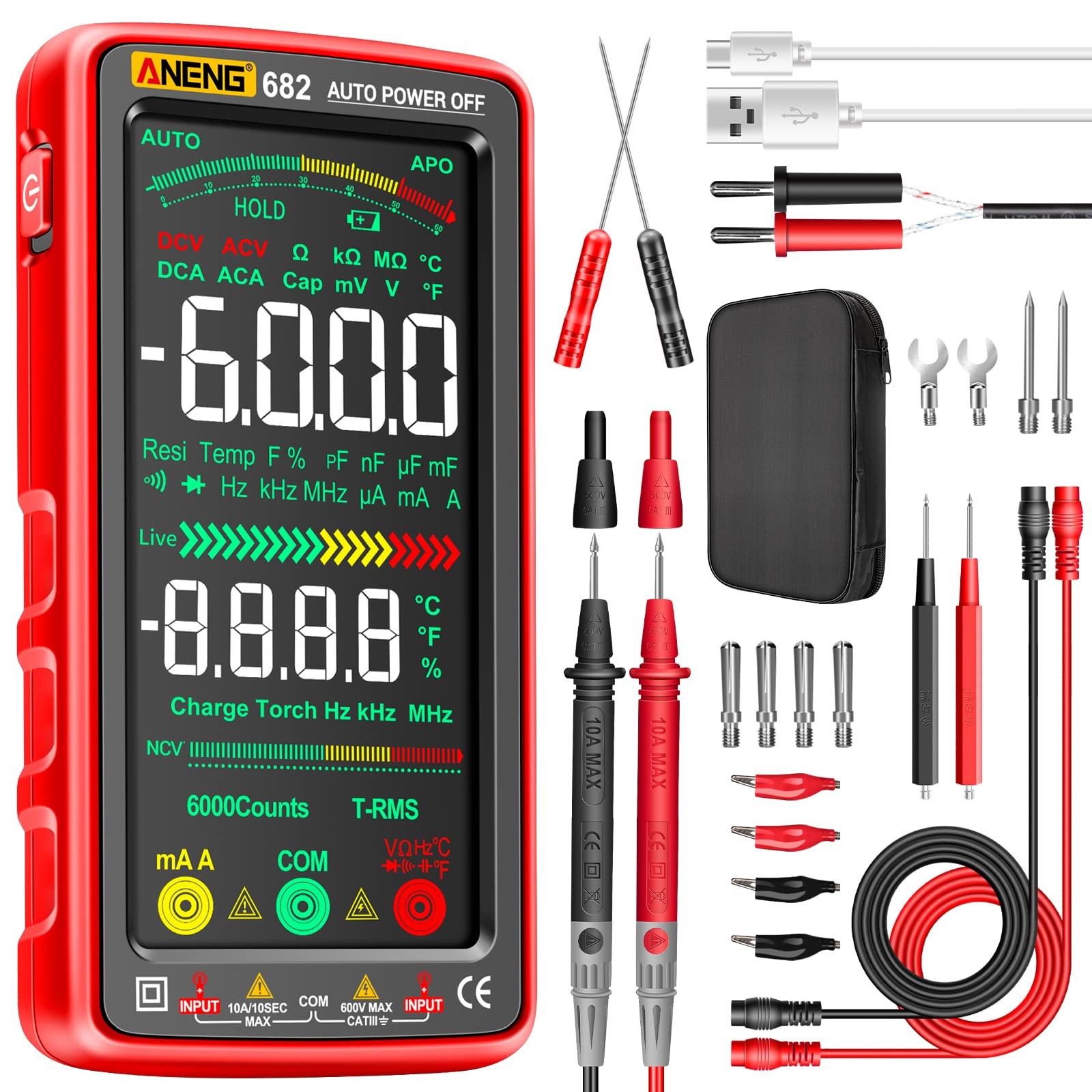 ANENG Multimeter Tester Color LCD TRMS Auto-Ranging 6000 Counts Multicolor