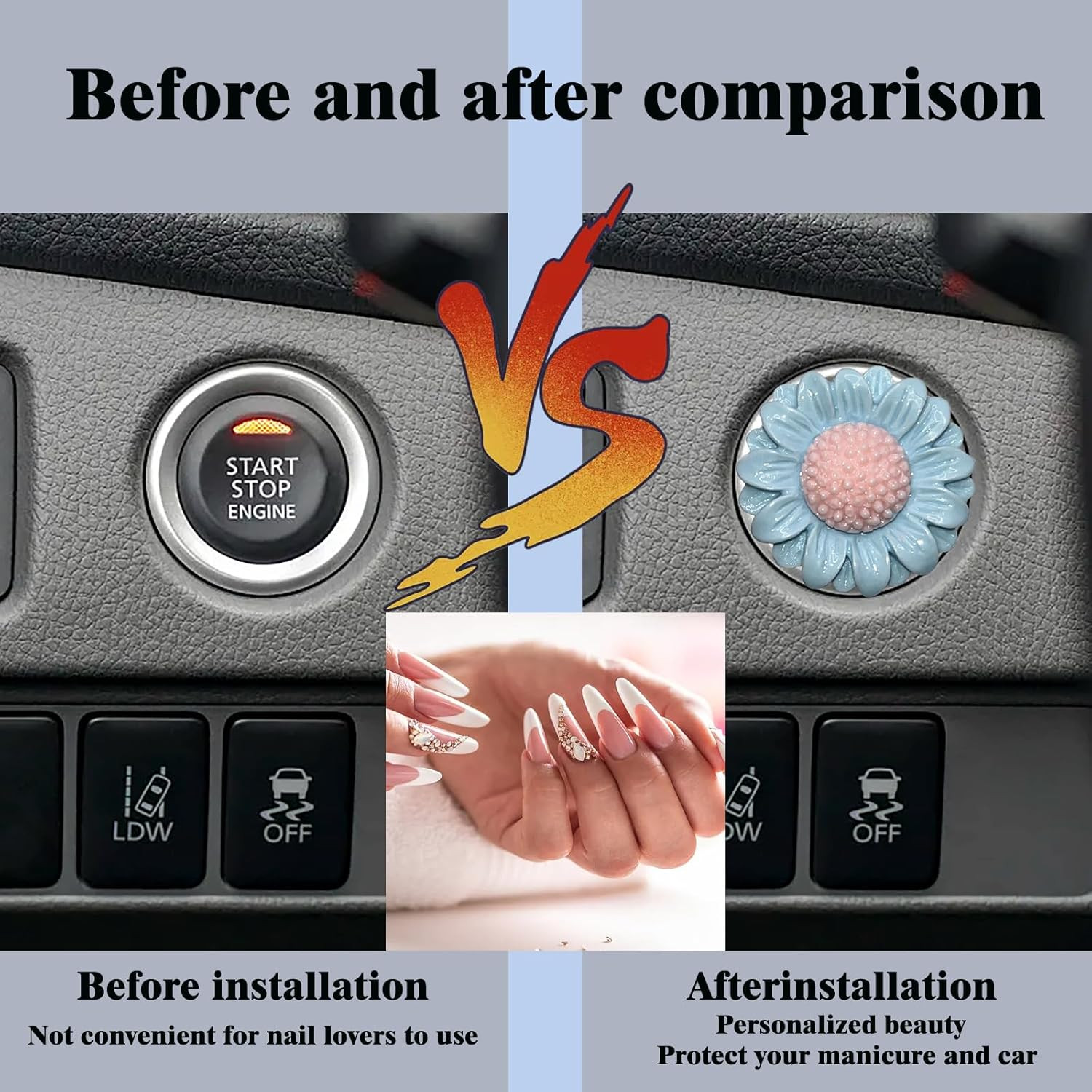 Push to Start Button Cover，Engine Start/Stop Resin Flower Starter Cover (For Dec