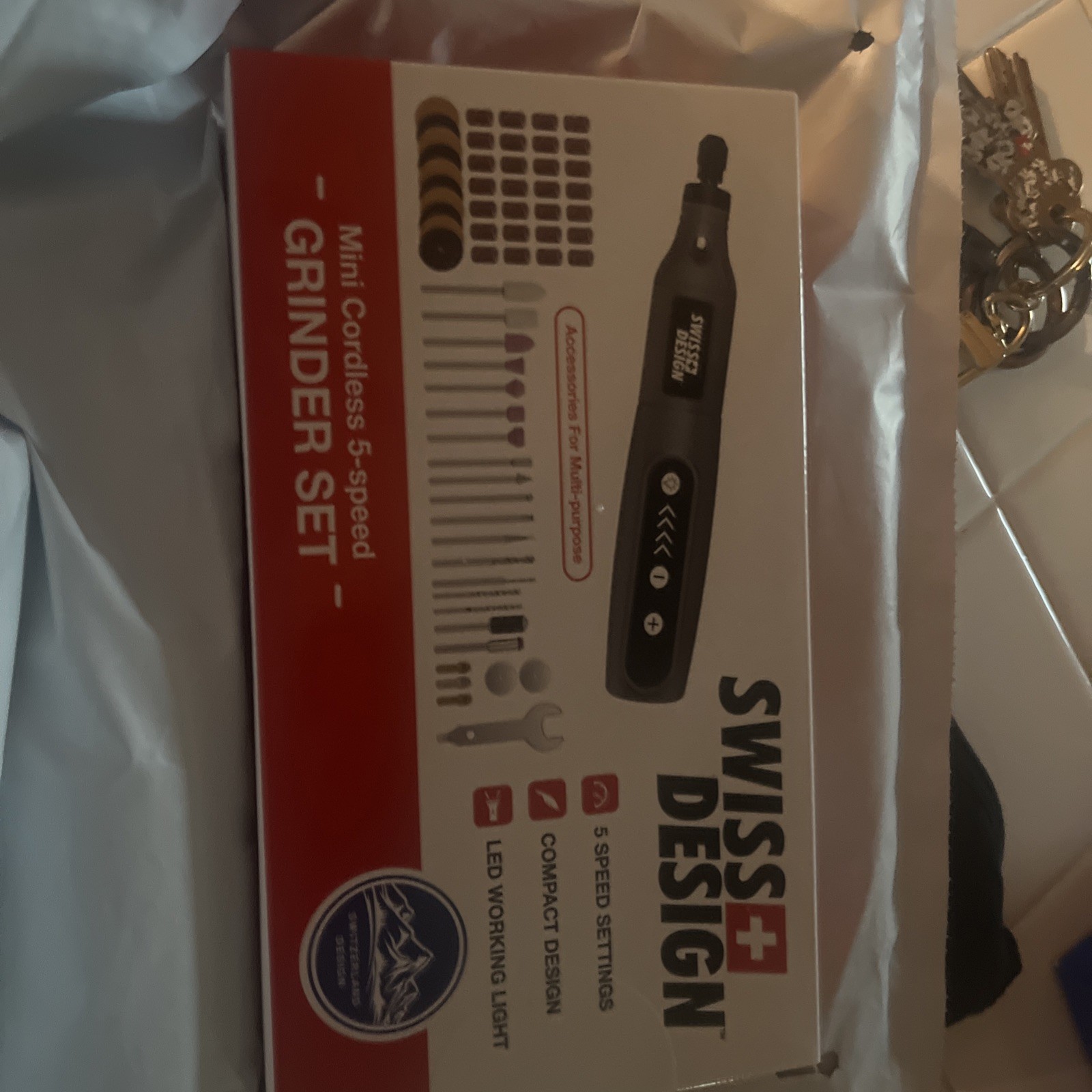 Swiss Design 4V Cordless Screwdriver Kit w/ Case & 24 Bit Set Compact Tool