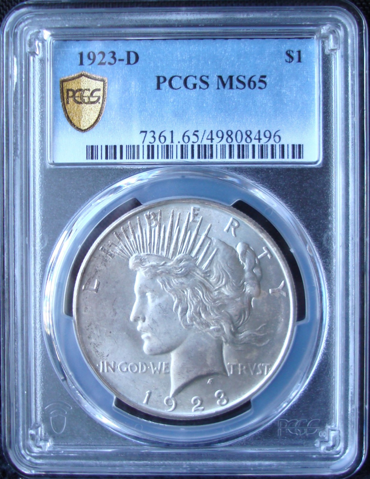 1923-D Peace Silver Dollar - PCGS MS 65 - Gold Shield