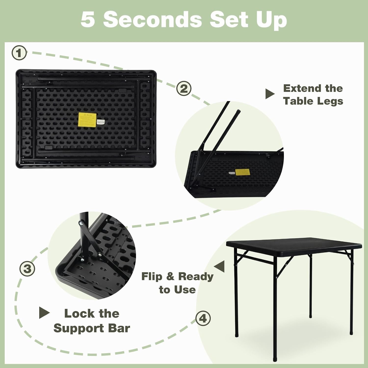 3ft Rectangular Folding Table All-Occasion Foldable Table W/ HDPE Tabletop