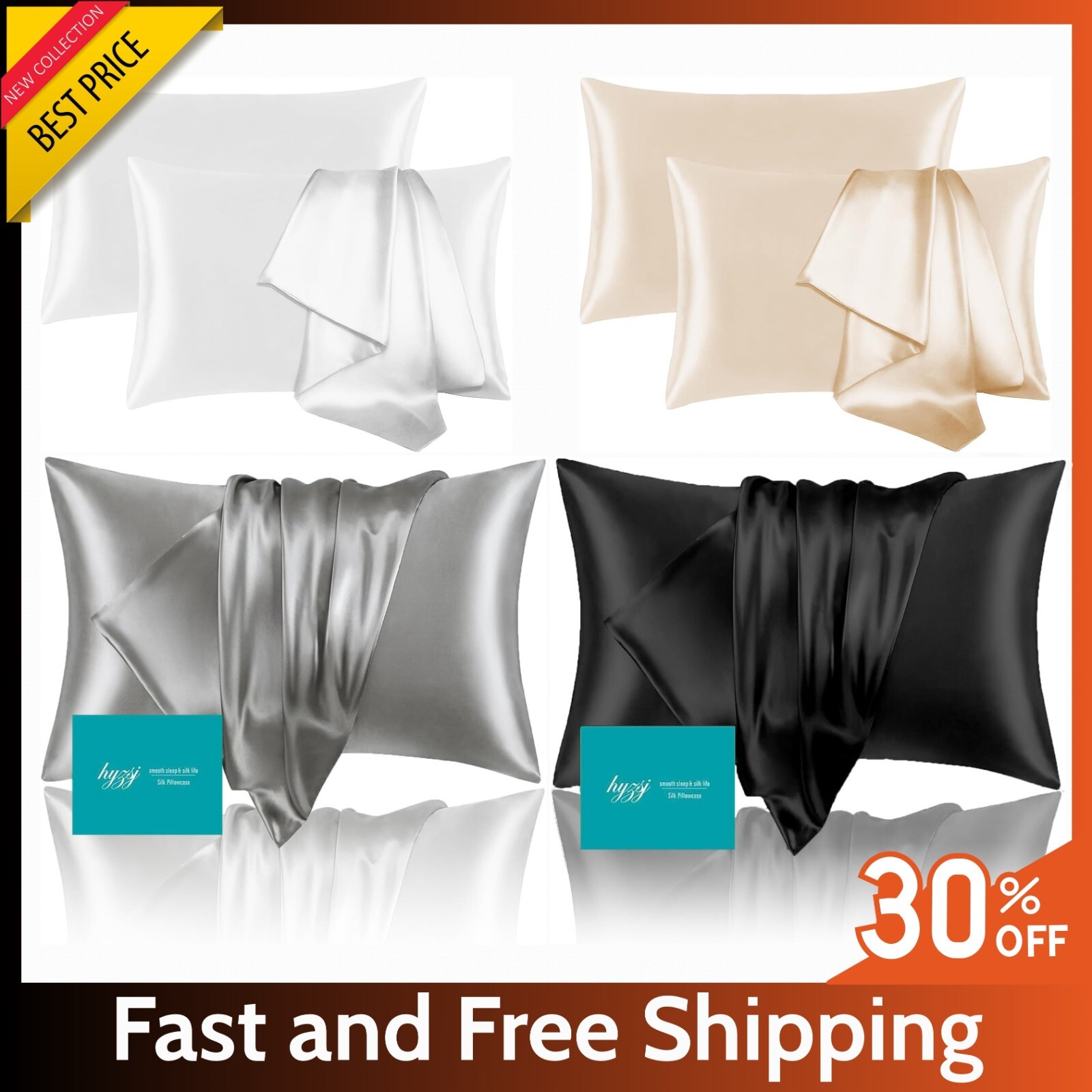 100% Mulberry Silk Pillowcase 25 Momme - Hair & Skin Friendly, Hidden Zipper