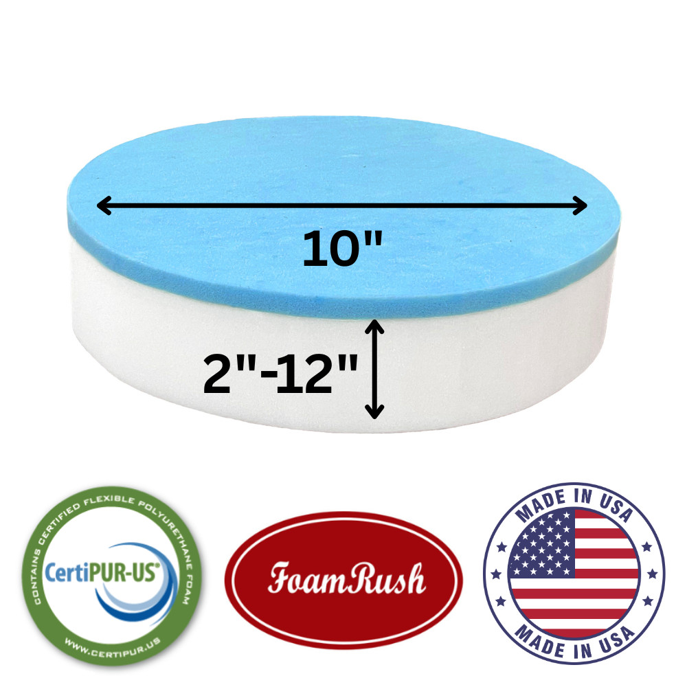 FoamRush 10" x 10" Diameter Round Gel Memory Foam Cushion Bar Stool Medium Firm
