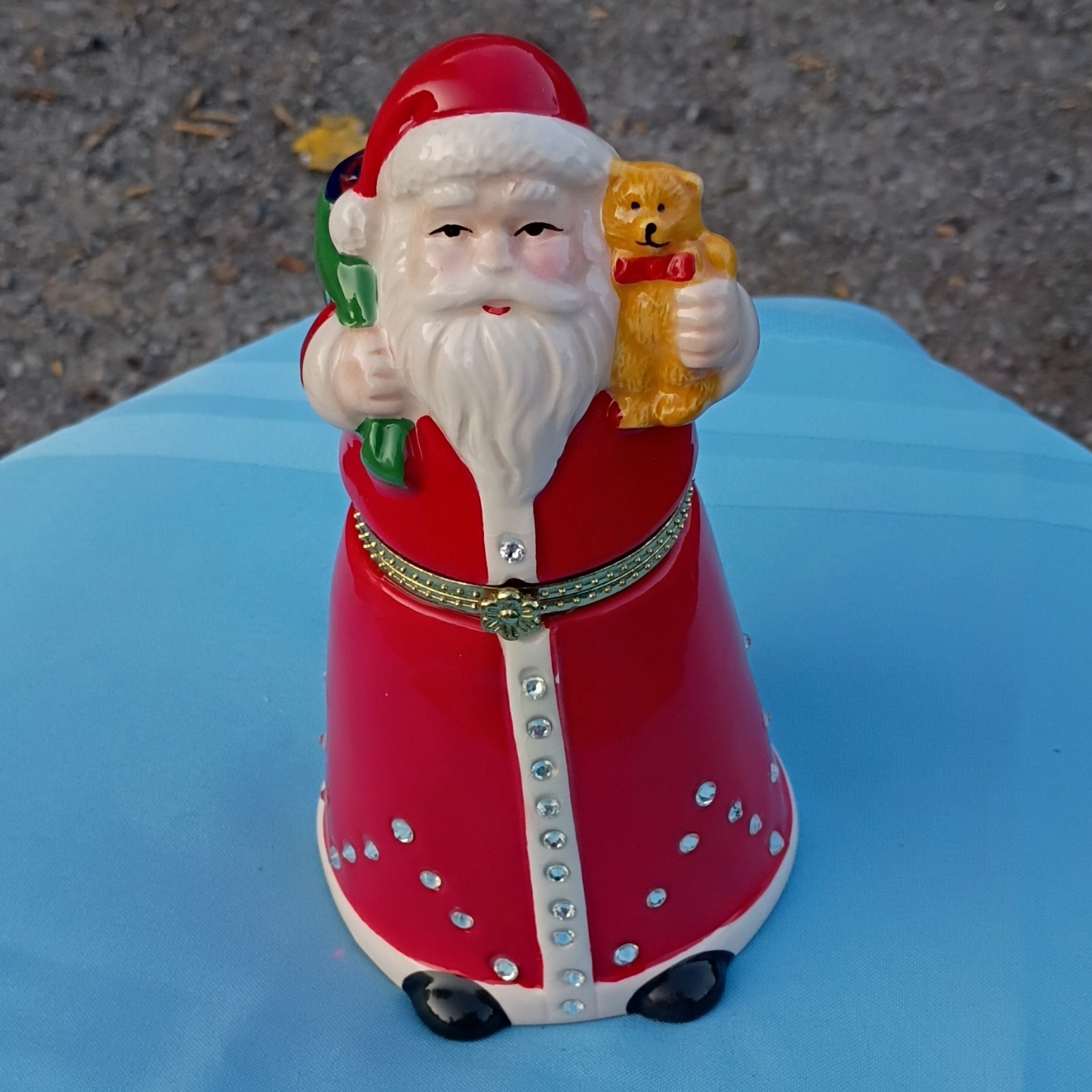 Mr Christmas Santa Claus Musical Hinged Ceramic Trinket Box, Small