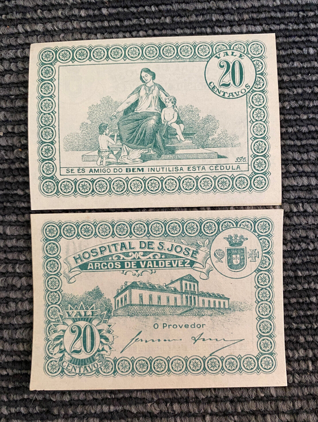 Portugal 20 Centavos 1920 Emergency Notes Hospital S.Jose UNC