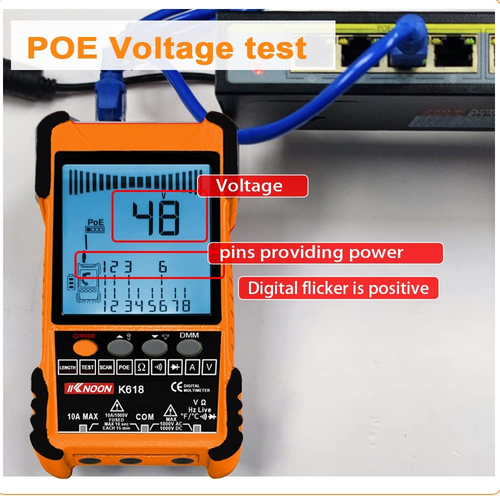 Netzwerk Kabel Tester POE Kabeltester mit LCDDisplay, Multimeter Strom Stroms...