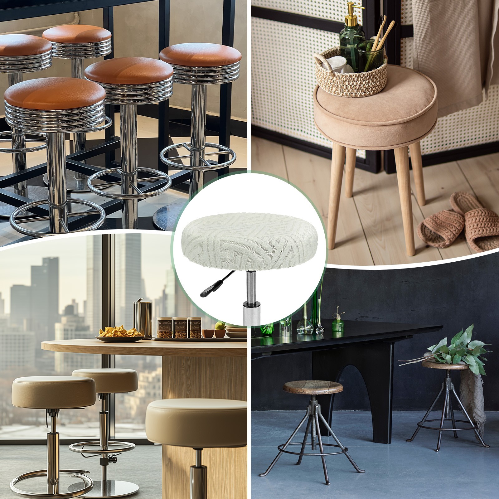 1-Pack Bar Stool Covers Round for 14-16 Inch Strip Pattern Covers [Light Gray]