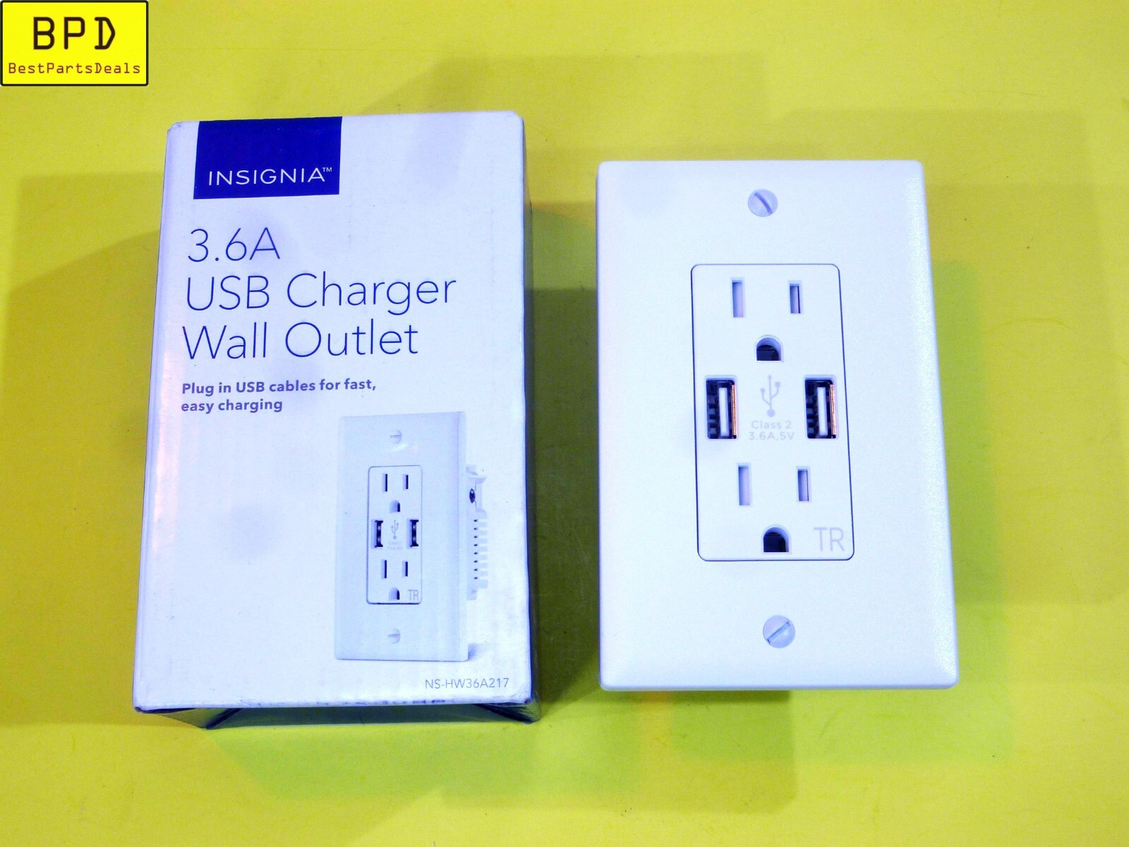 1x 3.6A USB Charger Wall Outlet - White Insignia NS-HW36A217