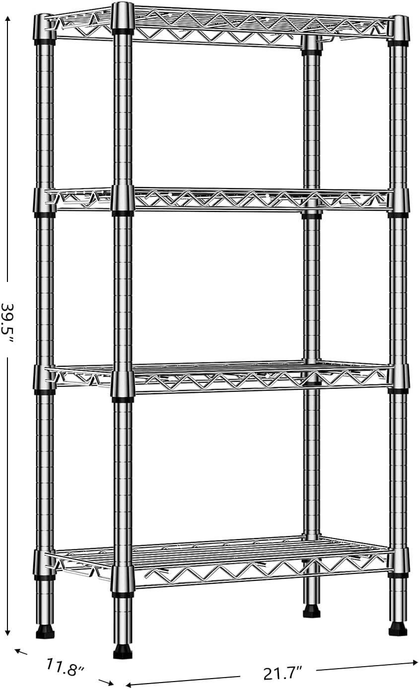 4 Tier Stackable Storage Kitchen Wire Shelves Steel Organizer Pantry Garage Rack