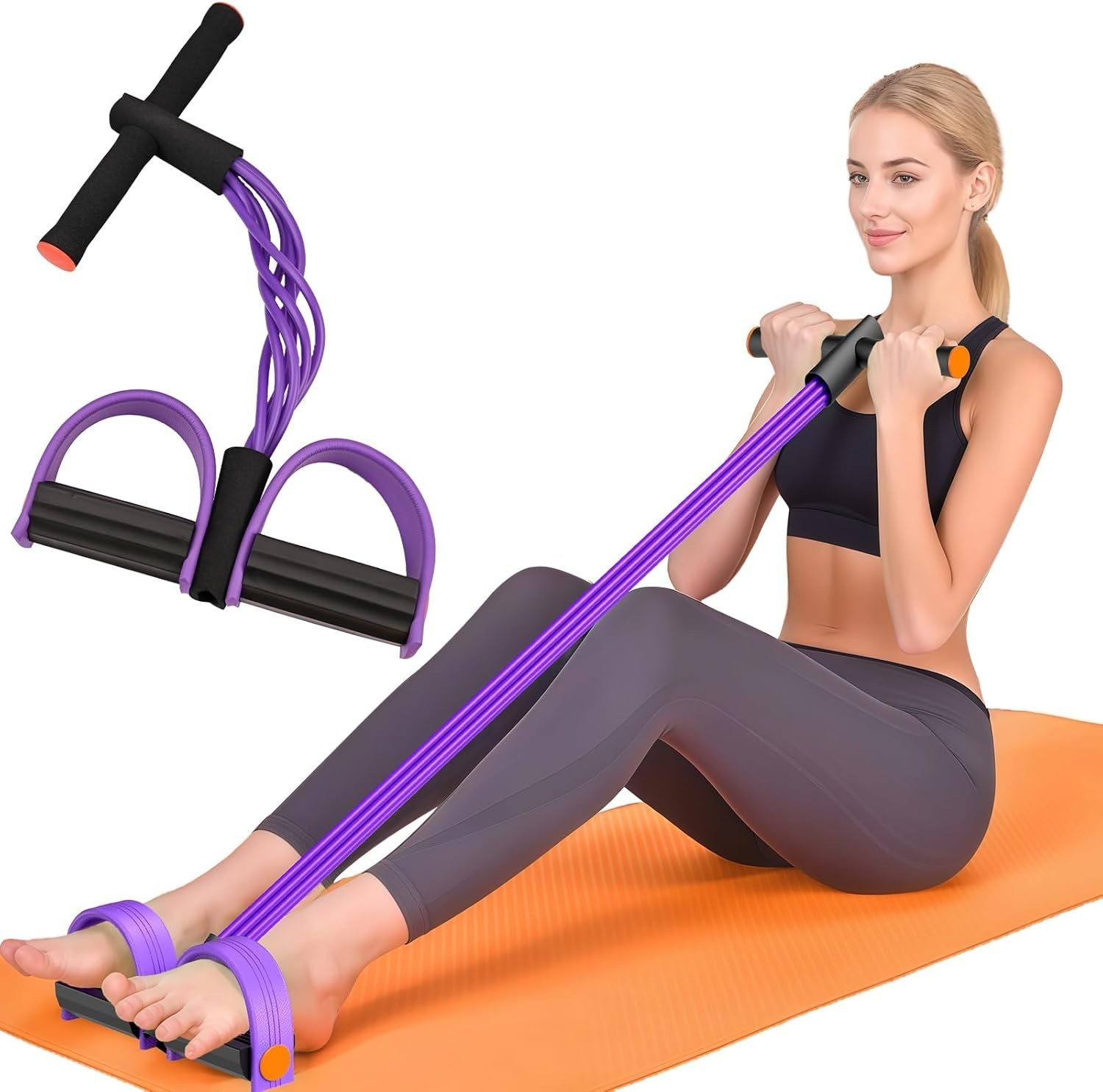 Resistance Bands with Handles, 6-Tubes Elastic Foot Pedal Resistance Bands, Natu