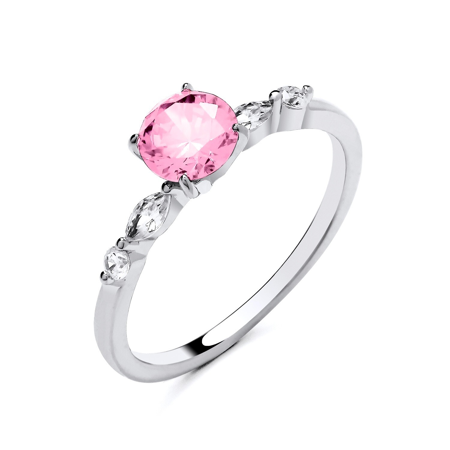 Sterling Silver 925 simulated Pink Sapphire & Cz Solitaire Engagement Ring K-S
