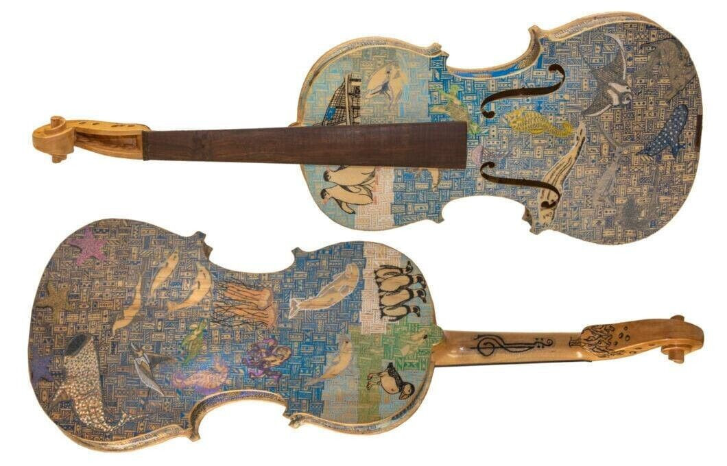 (One Of A Kind) Georgia Aquarium Hand Painted Violin by Artist Antonio Barajas