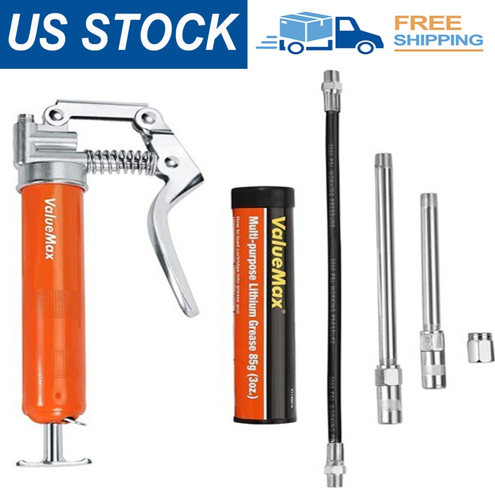 ValueMax Mini Grease Gun Kit (3500 PSI) with 3 OZ Grease, 12'' Flexible Hose