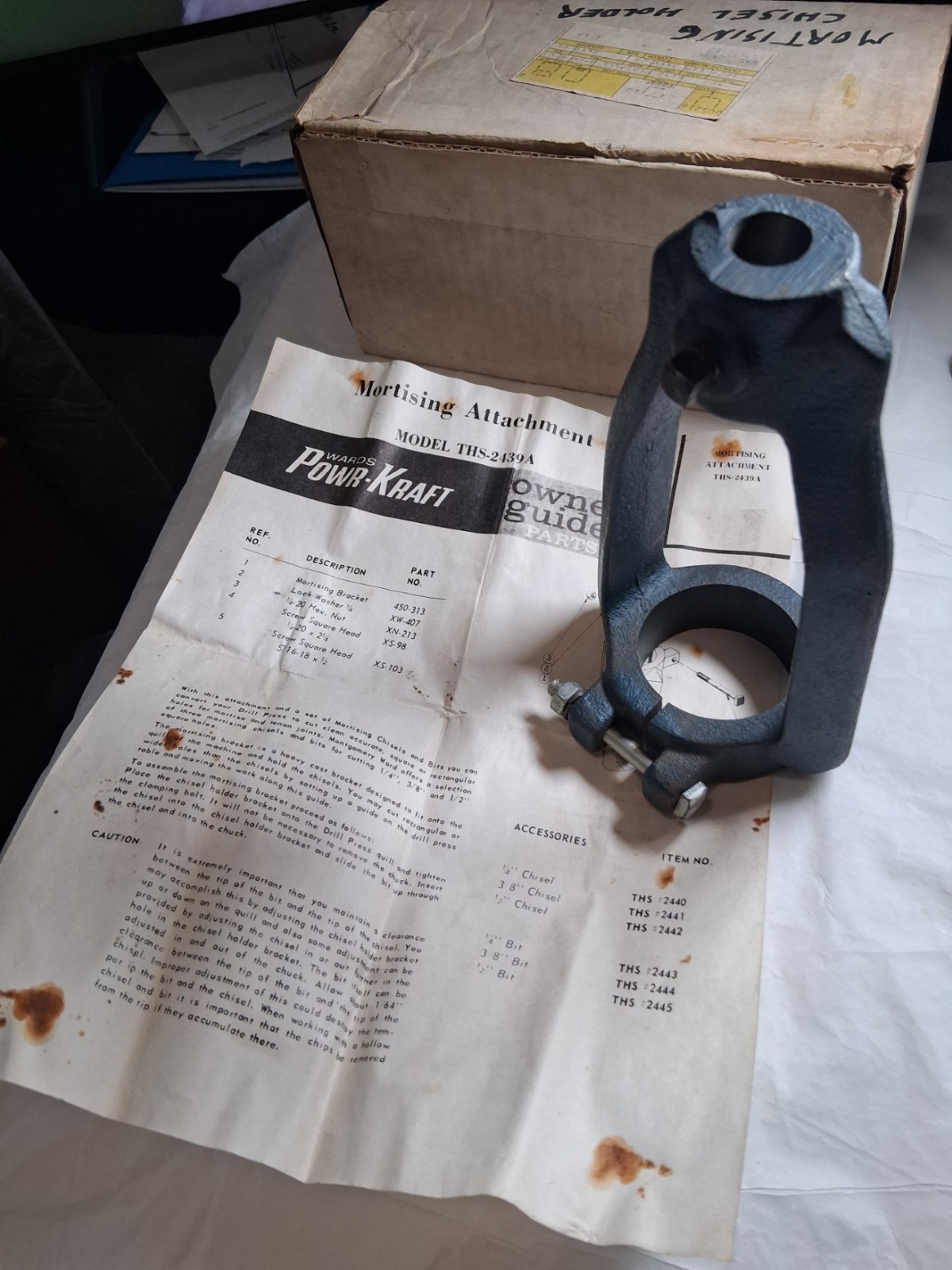 NOS Wards POWR-KRAFT THS-2439A Mortising Chisel Holder Drill Press Bracket
