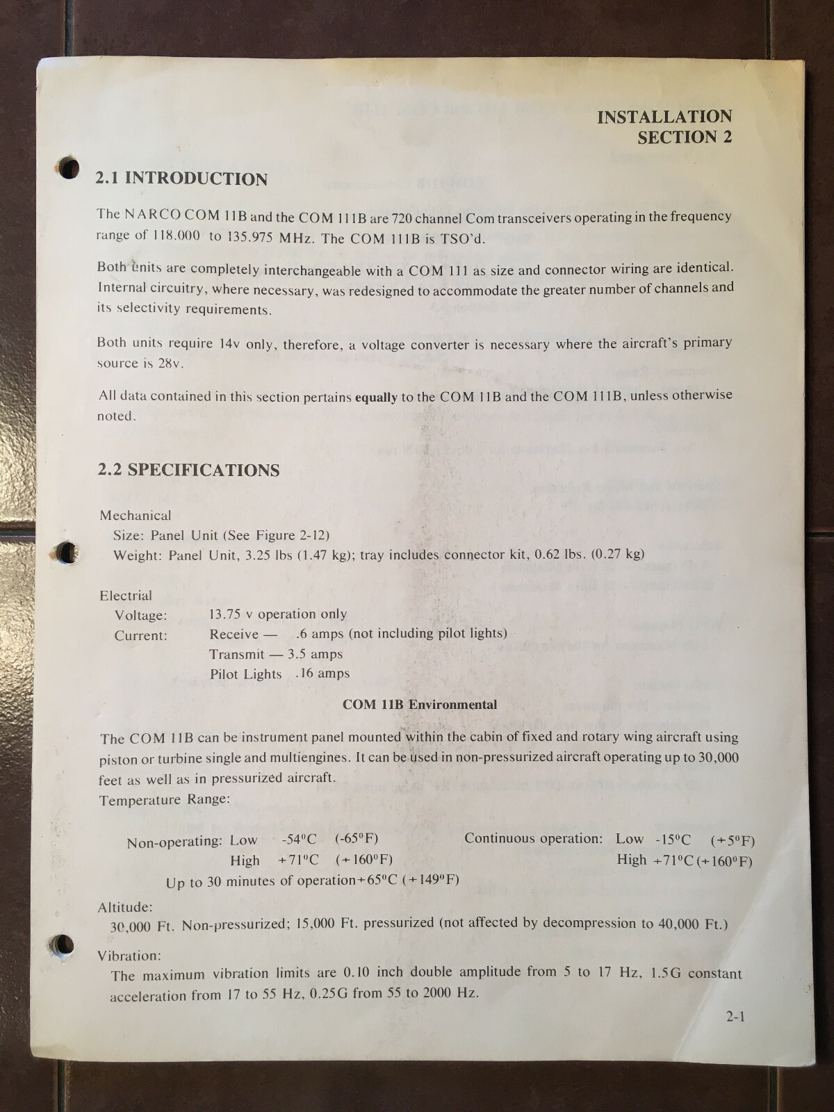 Narco Avionics Com 11B and Com 111B Install Manual
