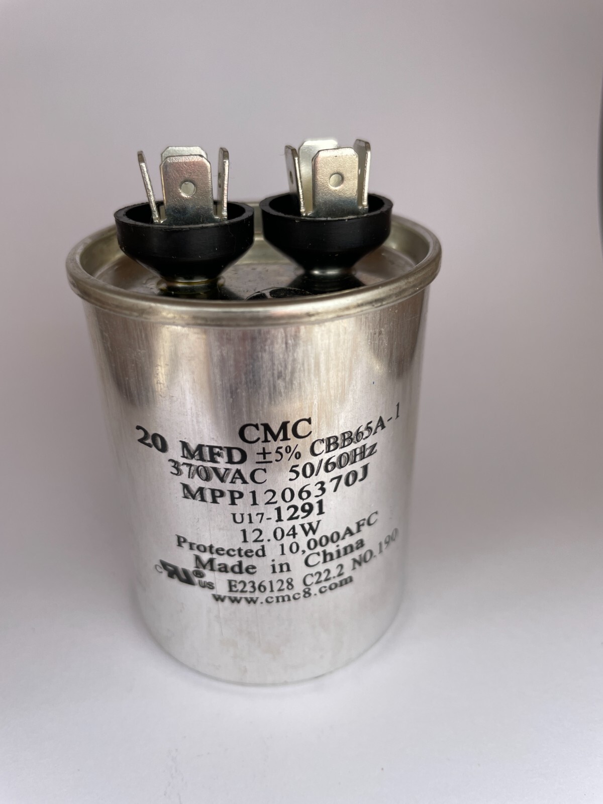 20 mfd uf capacitor 370 VAC volt motor run, air conditioning, compressor, fan