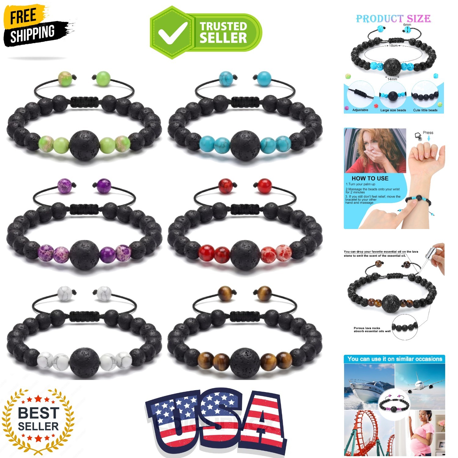 6 Pcs Motion Sickness Bracelets Cruise Essentials Adjustable Anti Nausea Wris...