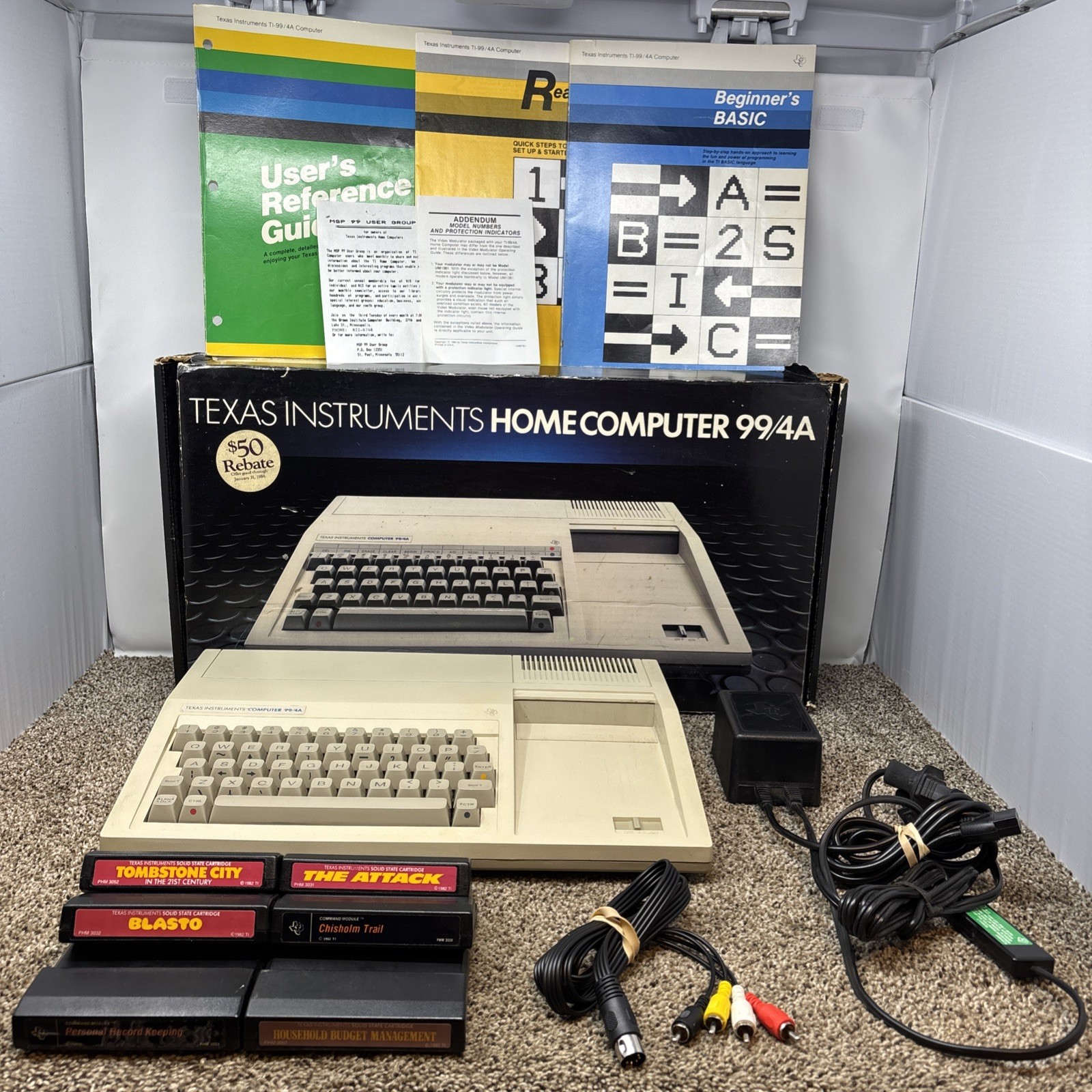 Texas Instruments TI-99/4A  Home Computer In Box TESTED W Cables And Games