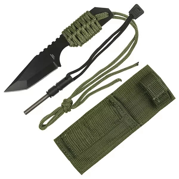 FIXED-BLADE SURVIVAL KNIFE Paracord Tanto Blade Tactical w/ Firestarter & Sheath