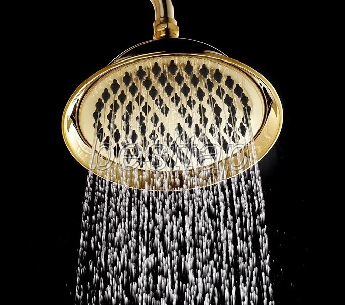 Bathroom Luxury Polished Gold Color Brass 8 inch Round Rain Shower Head ssh045