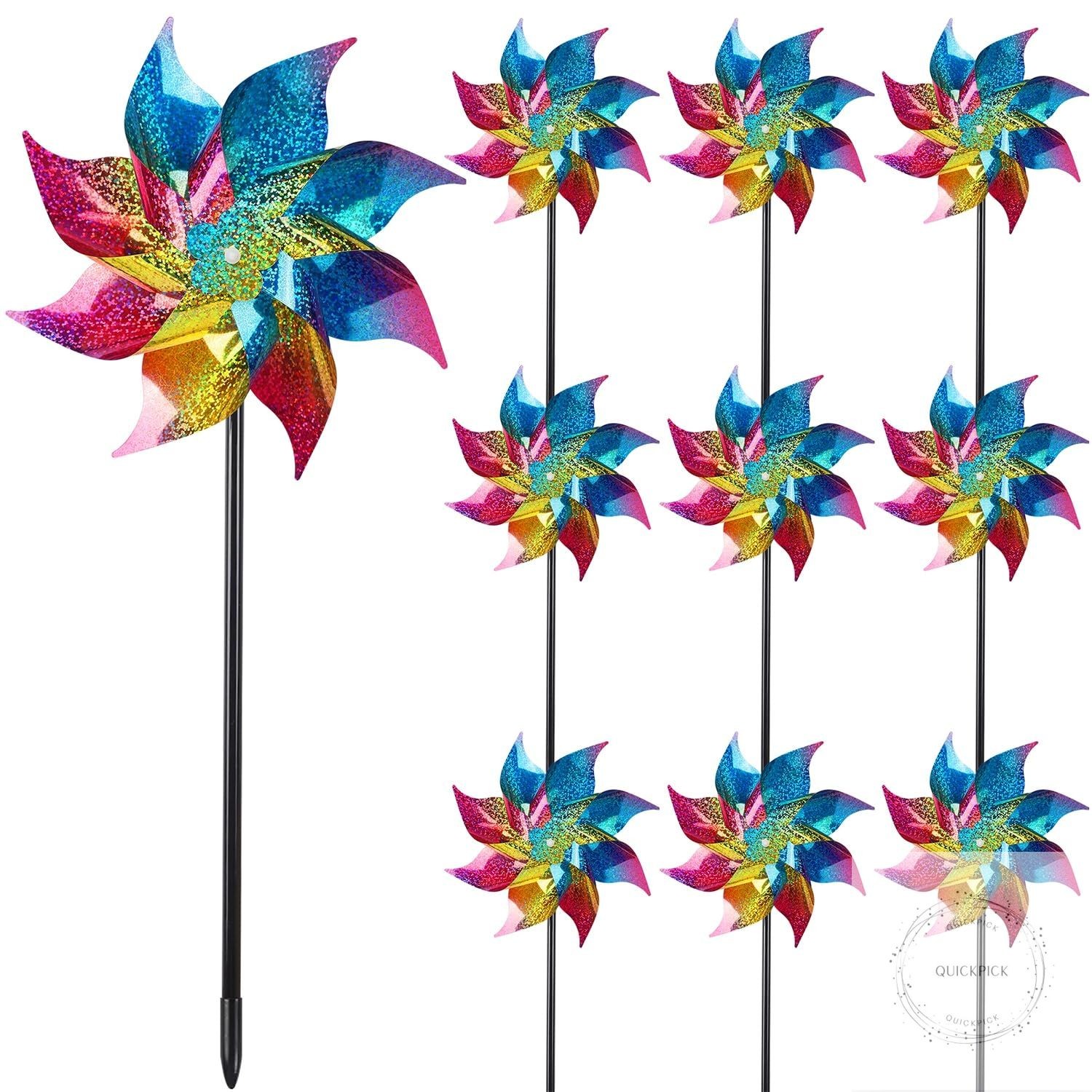 10 Pack Reflective Pinwheels Wind Spinner (Assembly Required), Extra Sparkly
