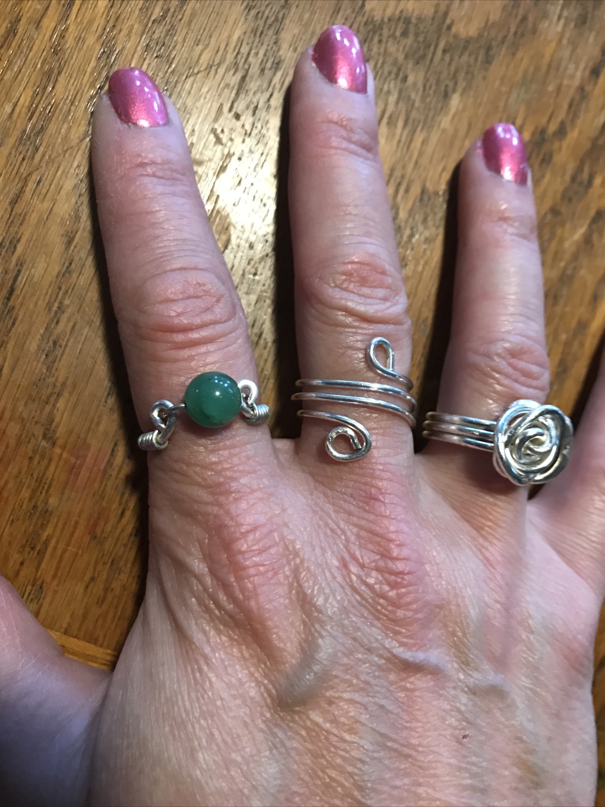 wire wrapped Ring Green Aventurine bead ring Silver wire handmade gift for her