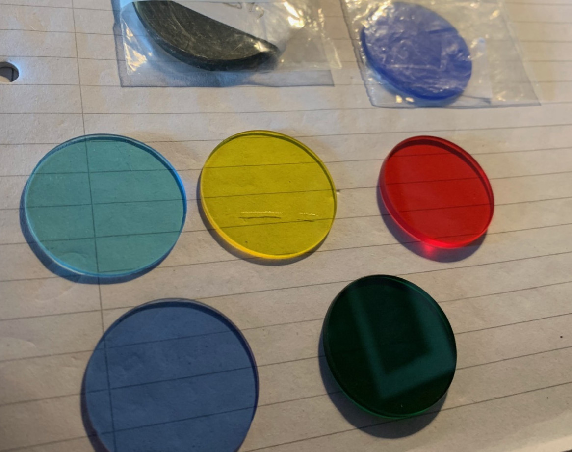 30 31 32 33 35mm dia Glass Microscope Filters Blue, Cyan, Yellow - Many Choices