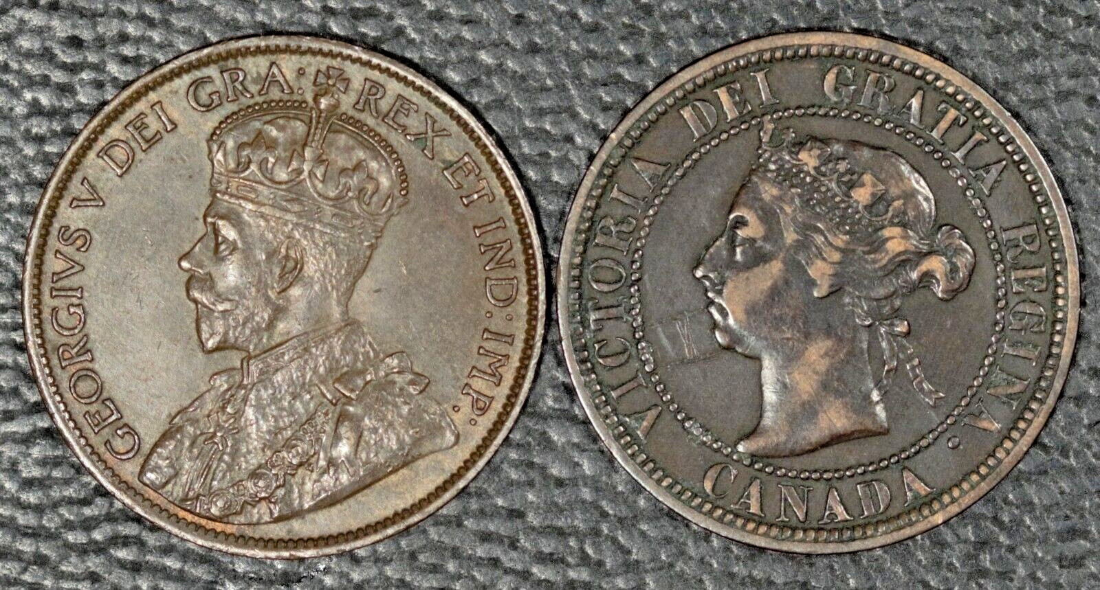 1890H & 1912 Canada Large Cents, VF Details & AU+, Graffiti on 1890 Obv.