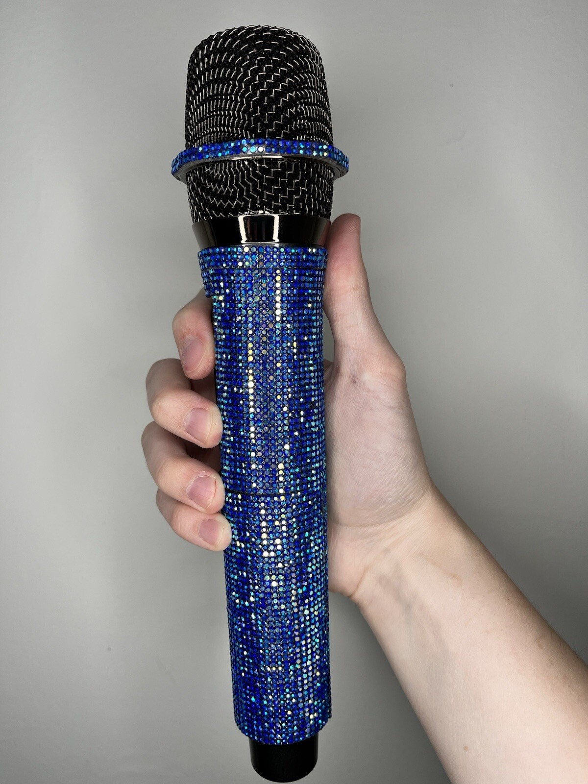 Blue AB Rhinestone Wireless Karaoke Microphone + Receiver System - Rechargeable