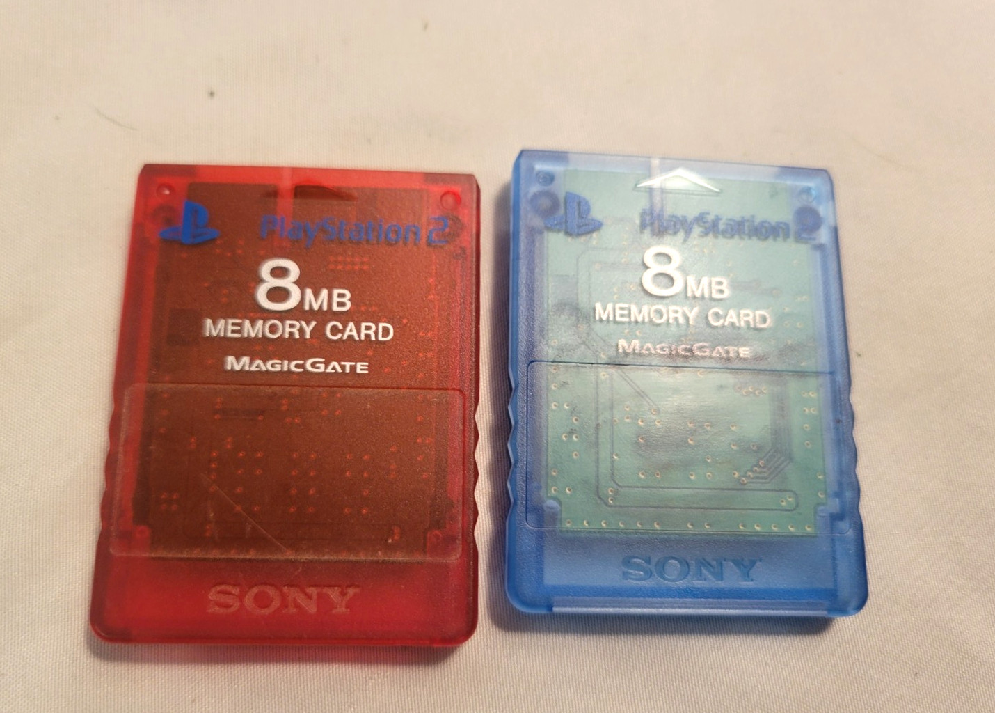 2 x Sony Playstation 2 PS2 8gb Memory Card Blue And Red
