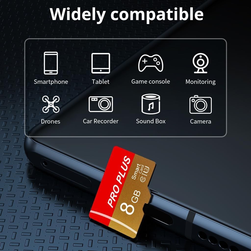 2 Pack 8GB High-Speed TF Cards with Adapter - Universal Device Compatibility
