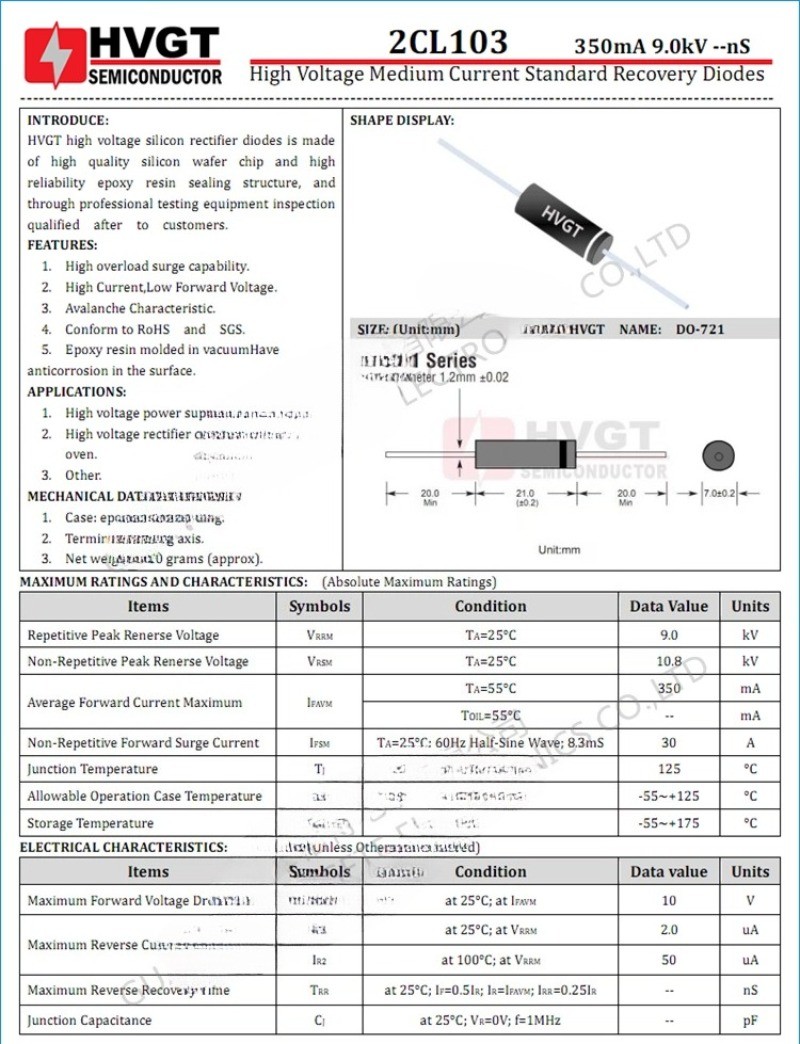 10PCS HVGT 2CL103 50mA 9kV high-voltage rectifier diode