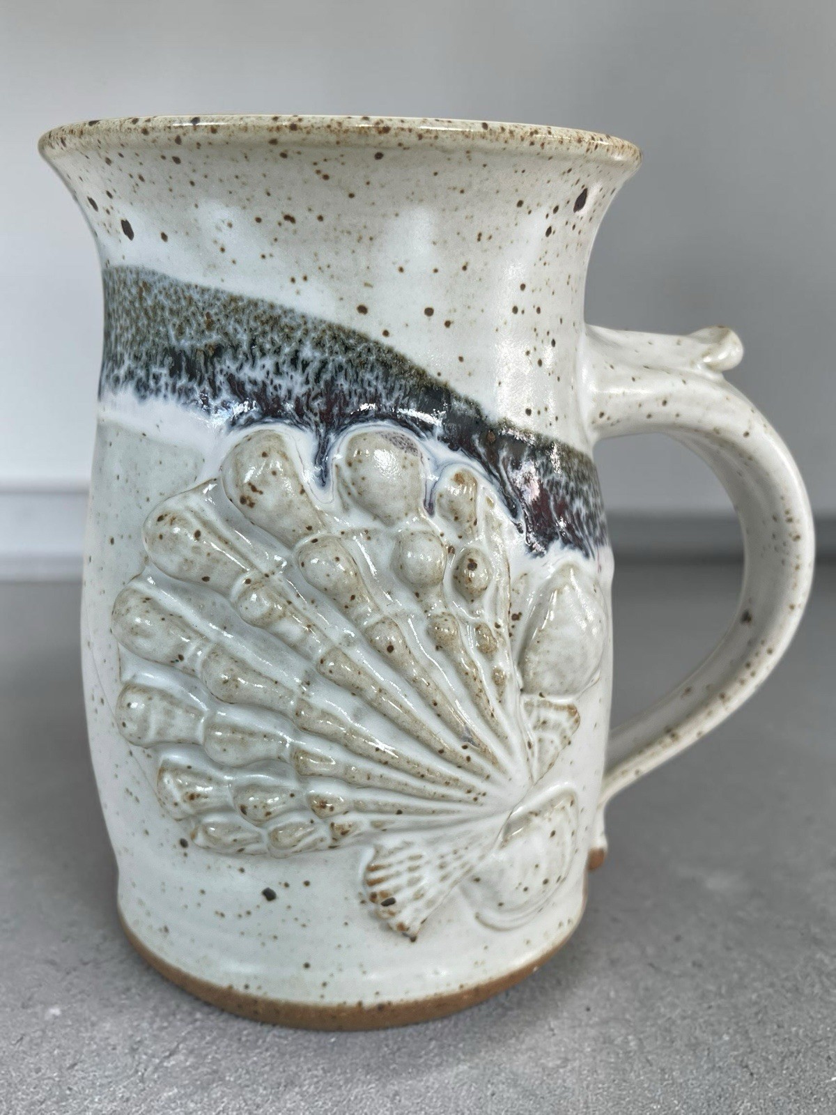 Gene Gandee Speckled Stoneware Seashell Mug White/Blue Rustic Round Decor