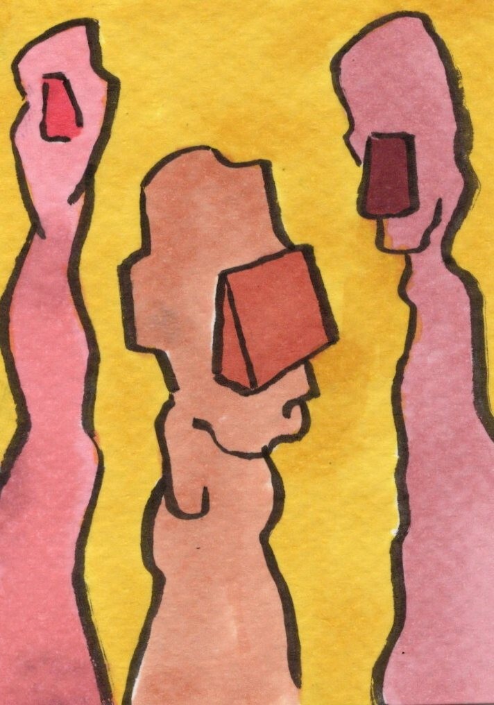ACEO Original Art - My Puppets are Sick - surreal art card Ooak by Kiefer Moore