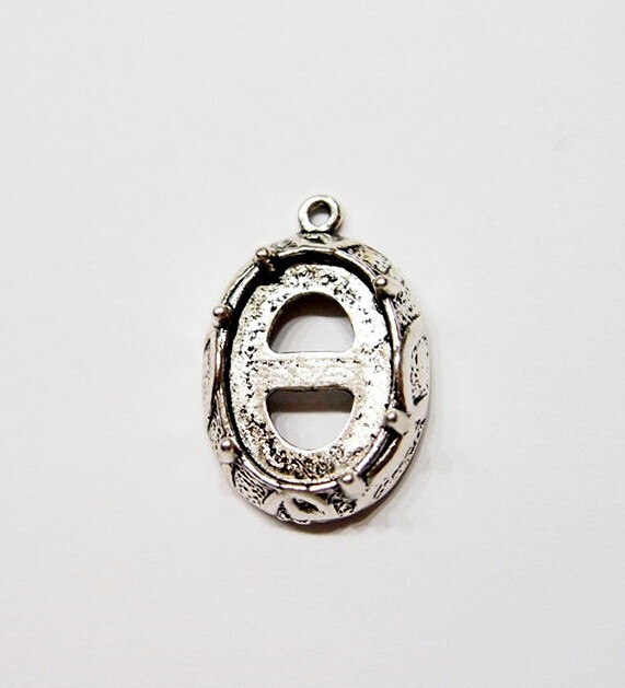 15 of 18x13mm Victorian Antique Silver 6-Prong Pendant /Charm Settings 27x18mm