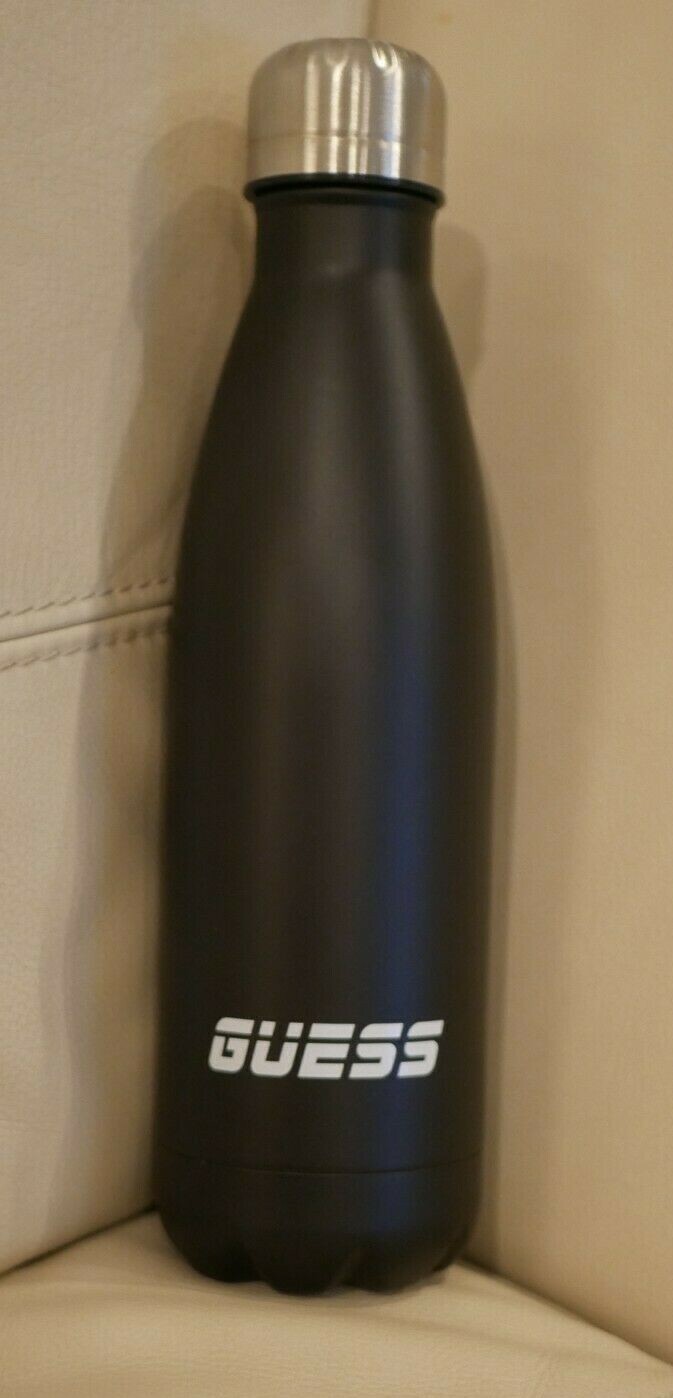 NEW BLACK GUESS LOGO STAINLESS METAL WATER BOTTLE TWIST CAP
