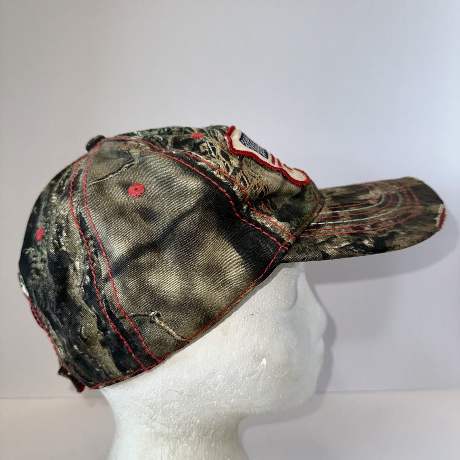 Camouflage Distressed Greens Red White Hat Cap White American Flag Patch