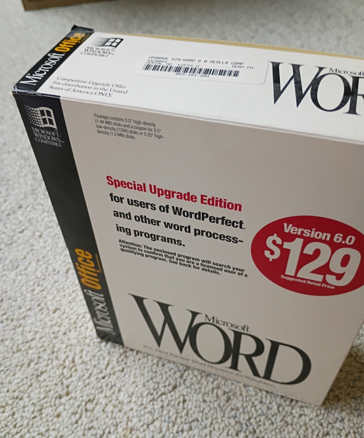 Microsoft Word Version 6.0 Special Upgrade Ed for Windows 3.5” High Density 1993
