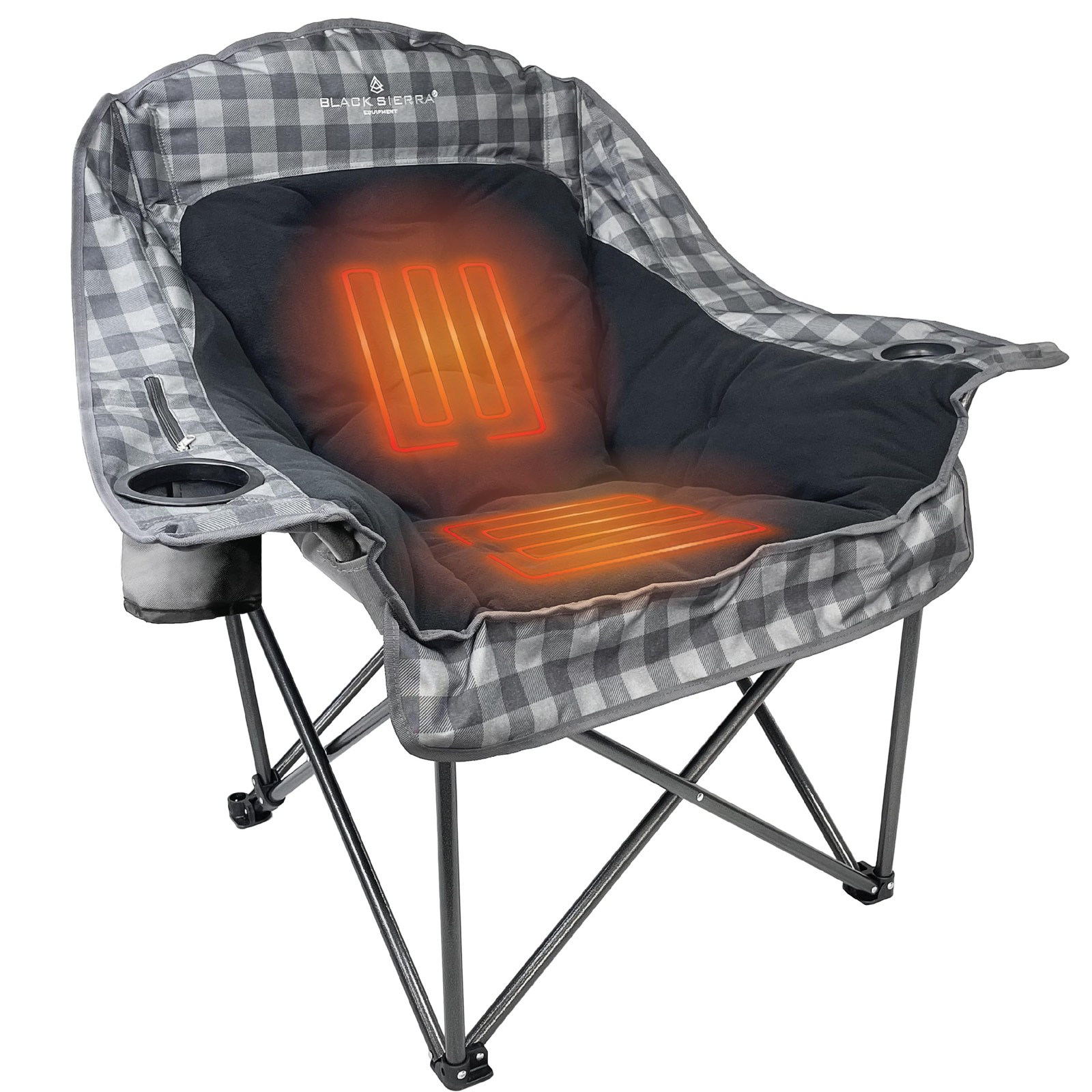 Black Sierra Heated Plush Fleece XL Padded Camping Chair for Adults, Oversize...