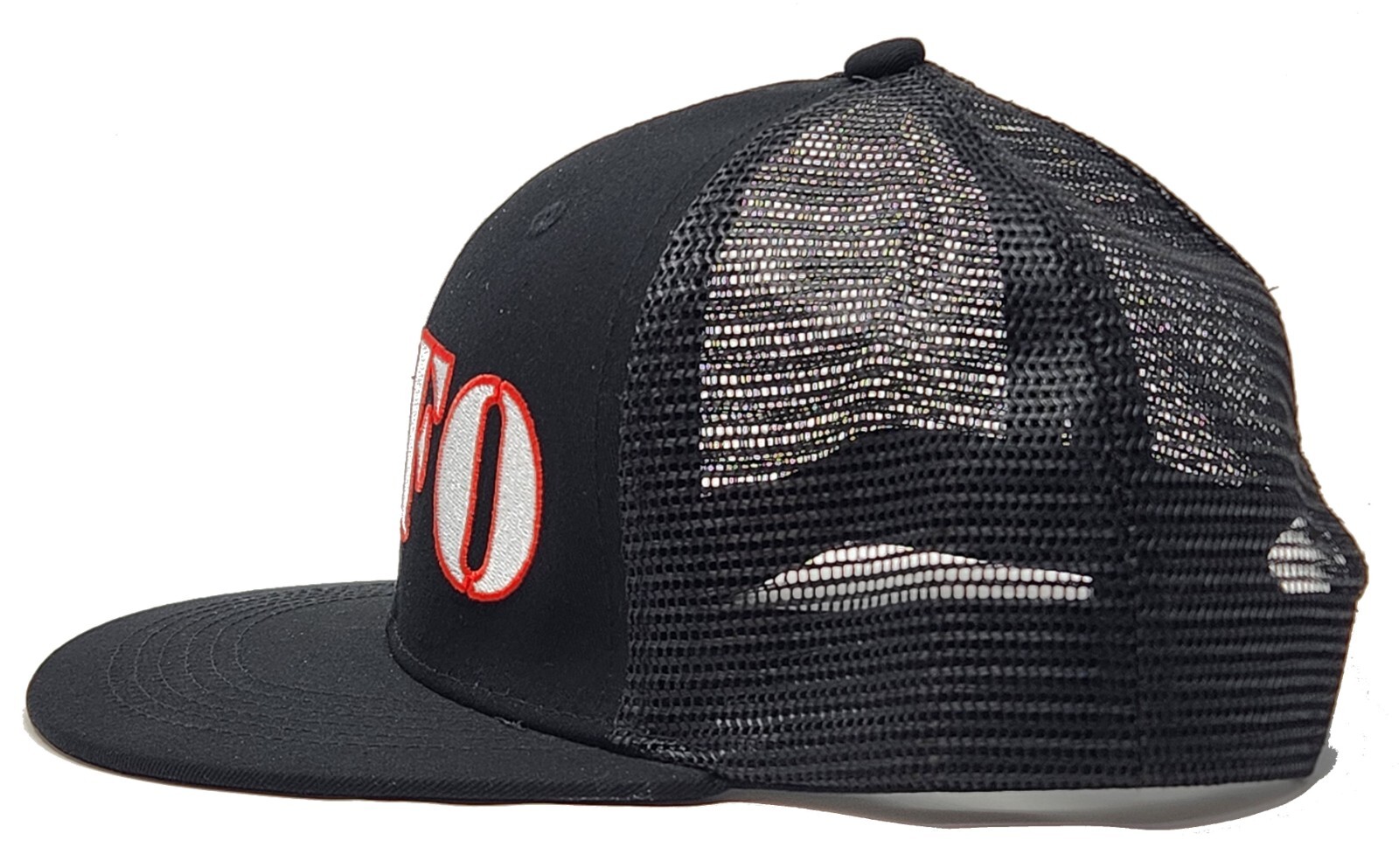 FAFO Mesh Adjustable Embroidered Flat Bill Truckers' Cap Hat Black