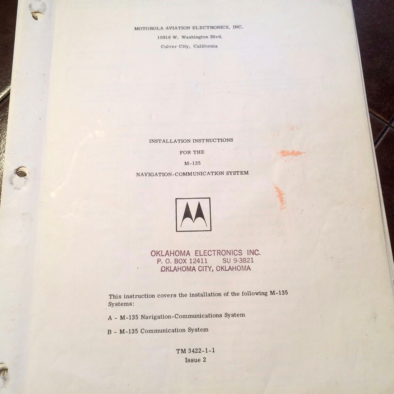 Motorola M-135 Nav Com Install Manual