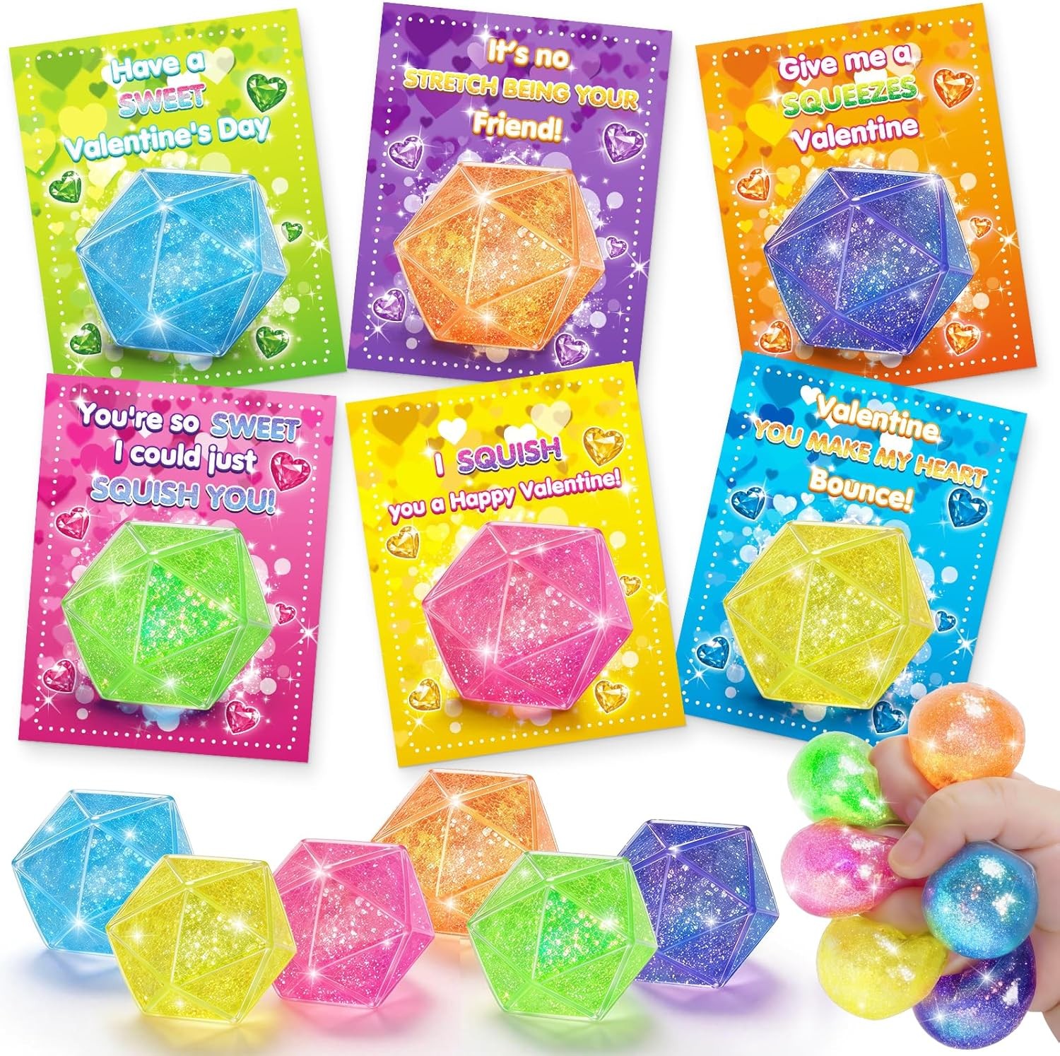 Valentines Day Cards for Kids 24 Pack w/ Stress Relief Toys Classroom Favors
