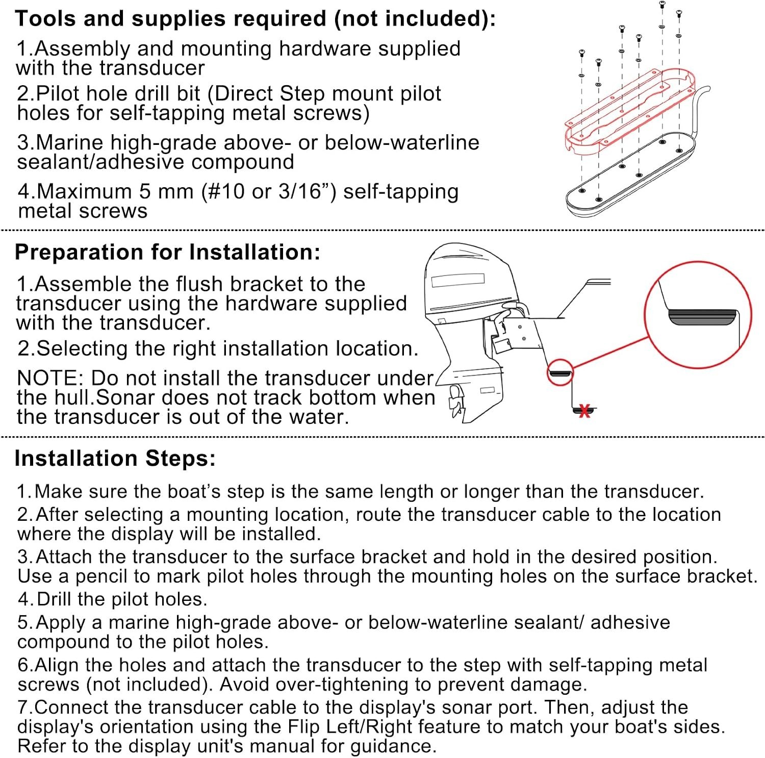 Transducer Flush Mount Bracket Compatible With StructureScan 3D & TotalScan S...