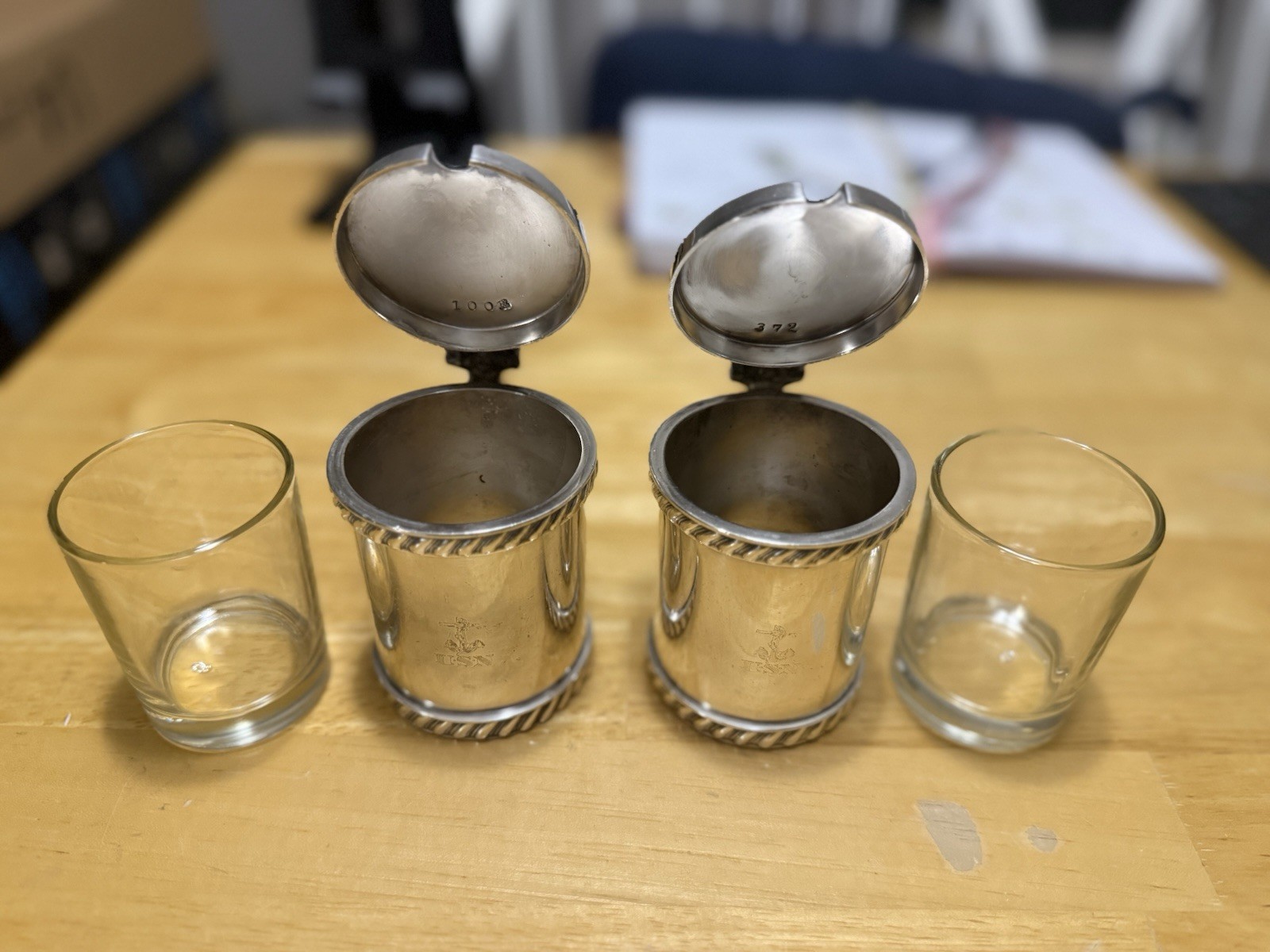 Reed & Barton Silver Soldered WWII era US Navy Captains preserve condiment pots