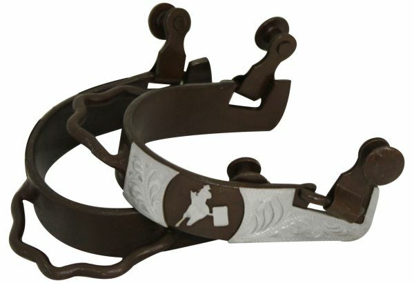 Western Barrel Horse Ladies Brown Steel Bumper Spurs Eng. Silver Rider Overlay