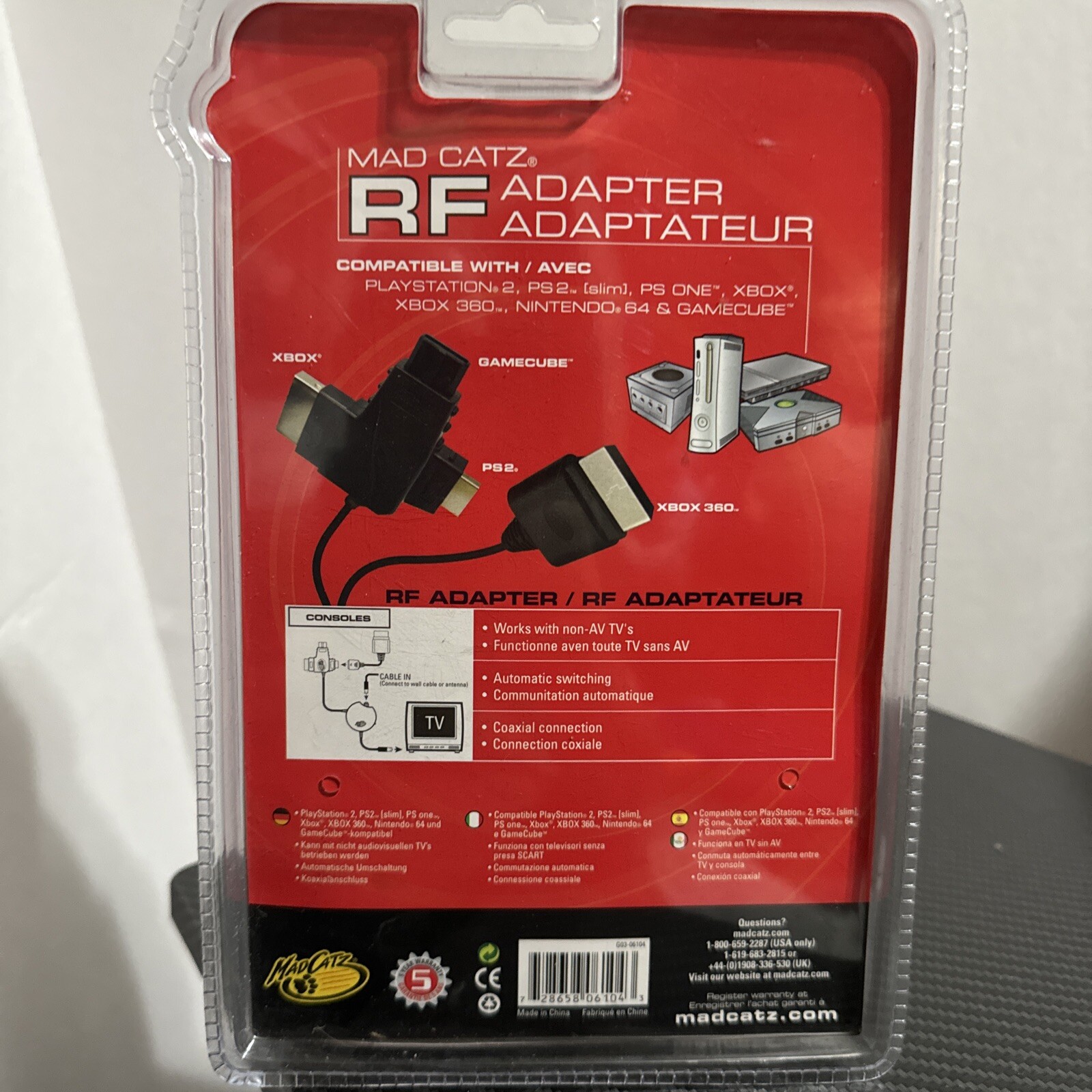 Mad Catz Universal Auto RF Adapter - For XBOX 360, Wii, PS2, & PS3