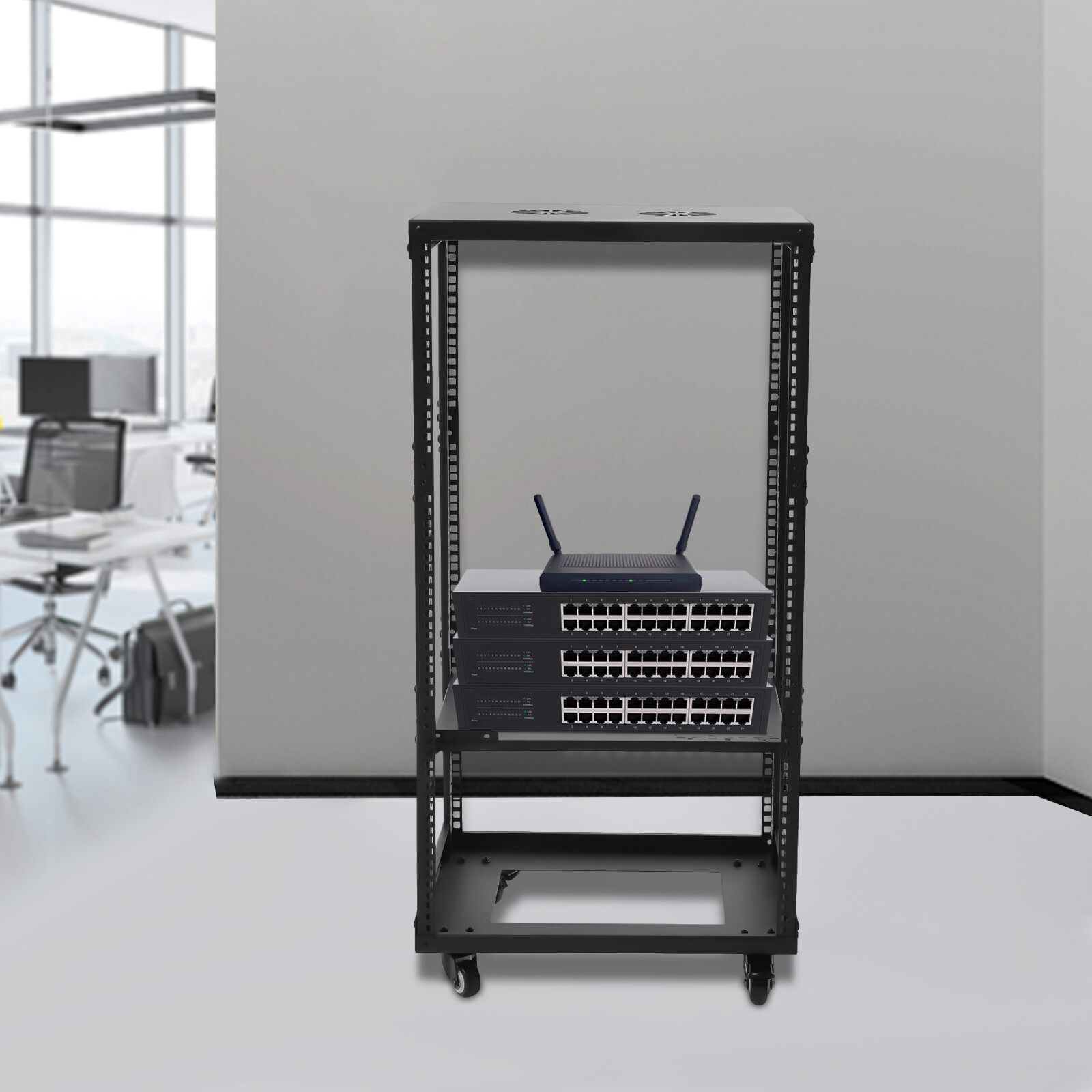 18.5" 4 Post Open Frame Network Server Rack 18U Adjustable Partition 0-31.5''