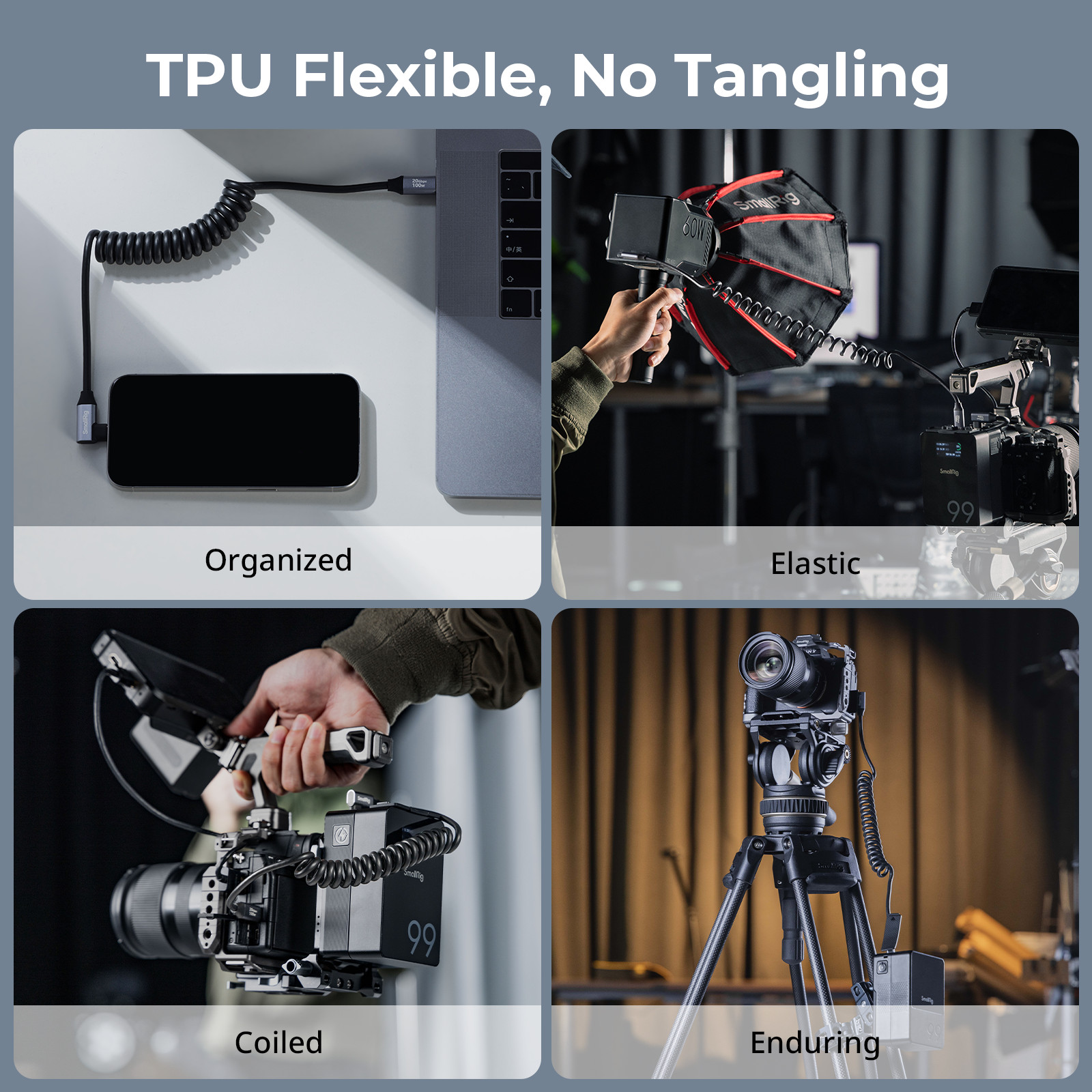 SmallRig USB C Coiled Data Cable,20Gbps Data Transfer, PD 100W Fast Charging