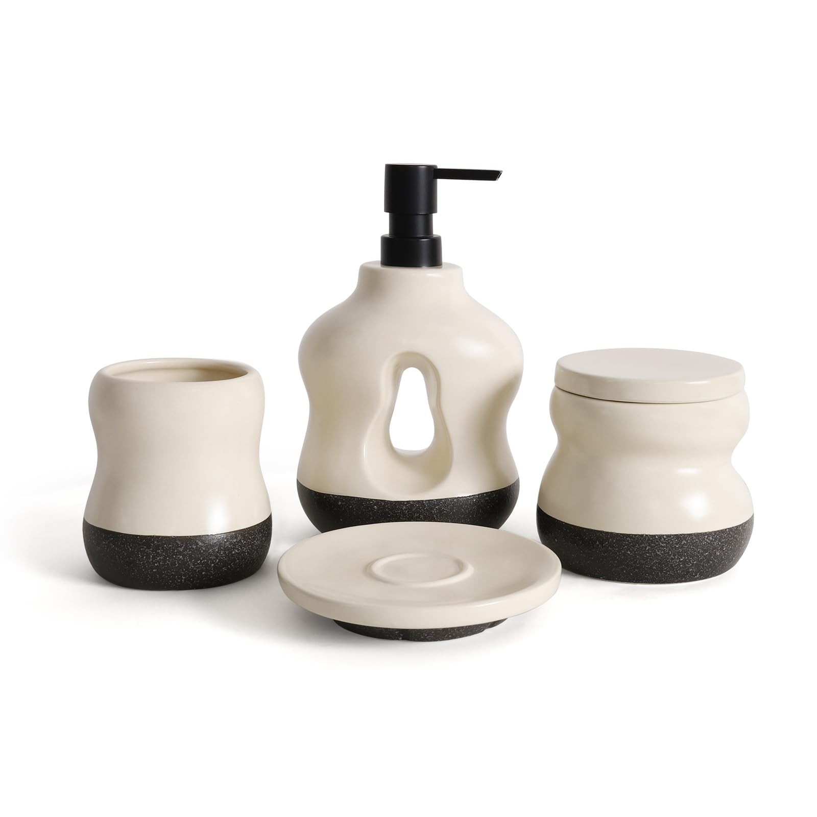 Bathroom Accessories Set of 4 - Beige Bathroom Countet Soap Set Bathroom Deco...